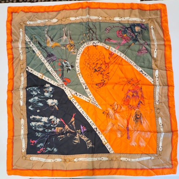 Gattinoni Roma Accessories - Gattinoni Roma 60th Anniversary Silk Scarf Made in Italy Orange Dog Print 35x36"